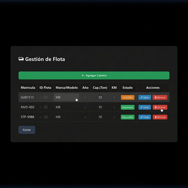 Panel de gestión de flota de camiones