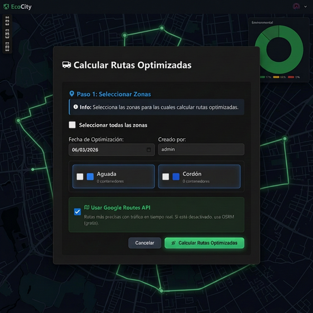 Modal de cálculo de rutas optimizadas con zonas