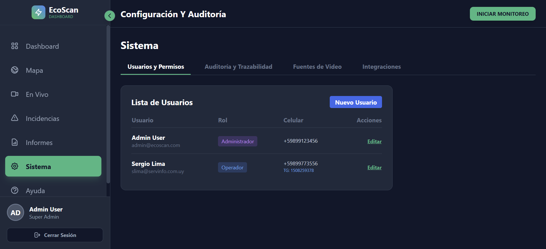 Configuración de Sistema EcoScan